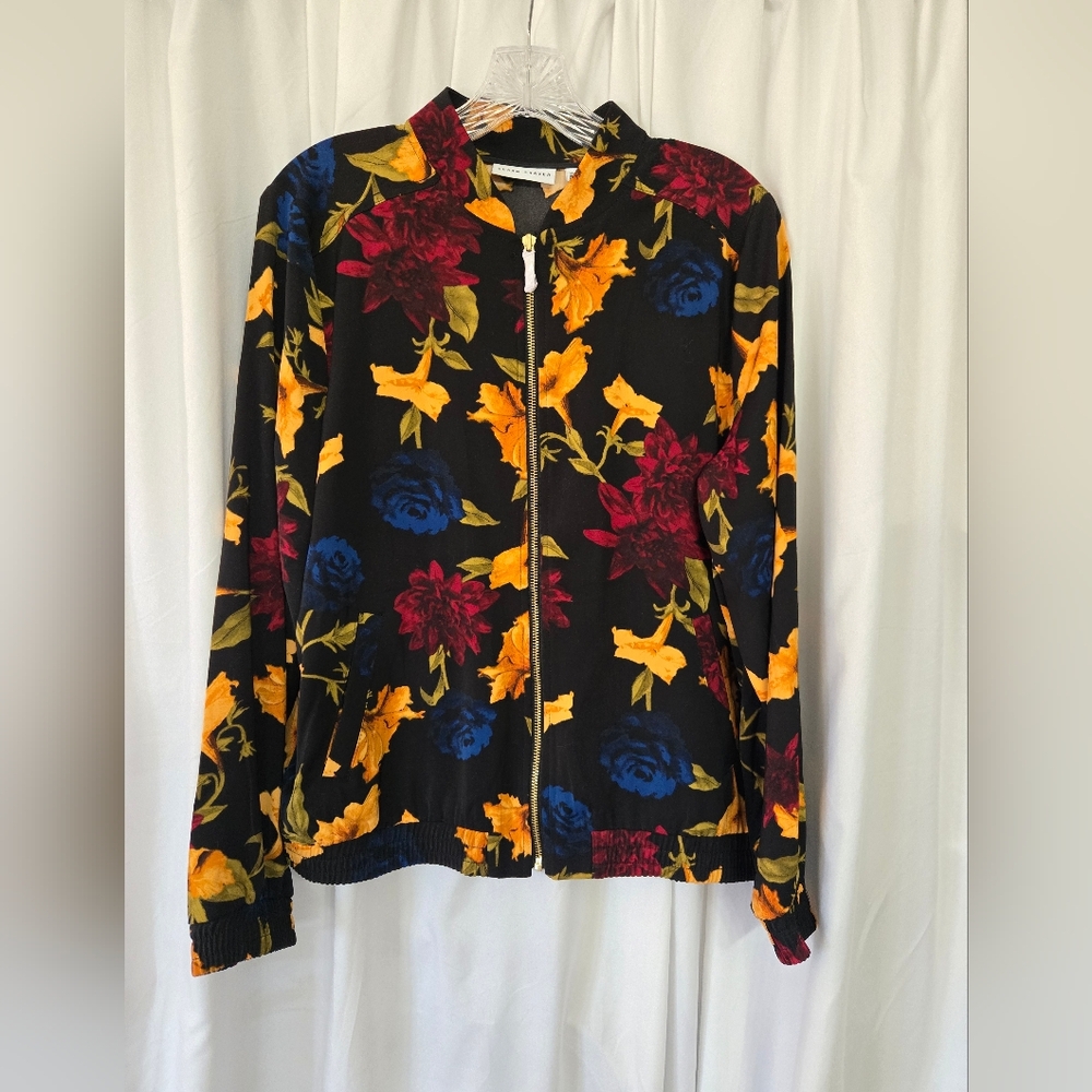 Susan Graver NWOT Black Floral Print Lightweight Spring Jacket Size M - Picture 2 of 9